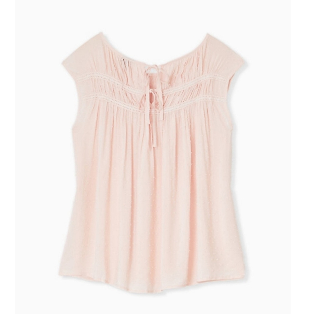 Light Pink Swiss Dot Crochet Inset Top - Picture 2 of 3